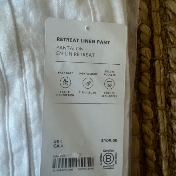 NWT Athleta White Retreat Linen Pants - Picture 4 of 4